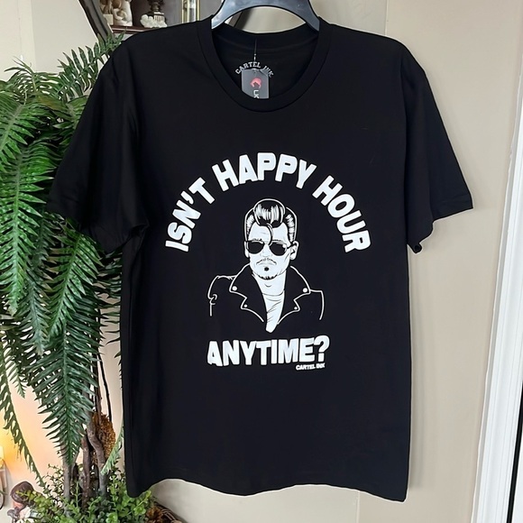 Brand New Cartel Ink Johnny Depp Court “Isn’t Happy Hour Anytime?” Black Shirt - Picture 1 of 9